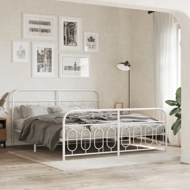 vidaXL Bedframe met hoofd- en voeteneinde metaal wit 193x203 cm