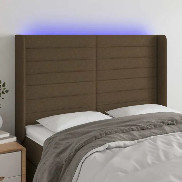 vidaXL Hoofdbord LED 147x16x118/128 cm stof donkerbruin bruin