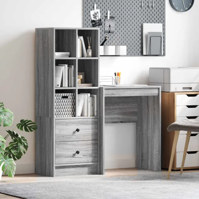 vidaXL Bureau Grijs Sonoma 105,5 x 34 x 127 cm 2 st, foto 2