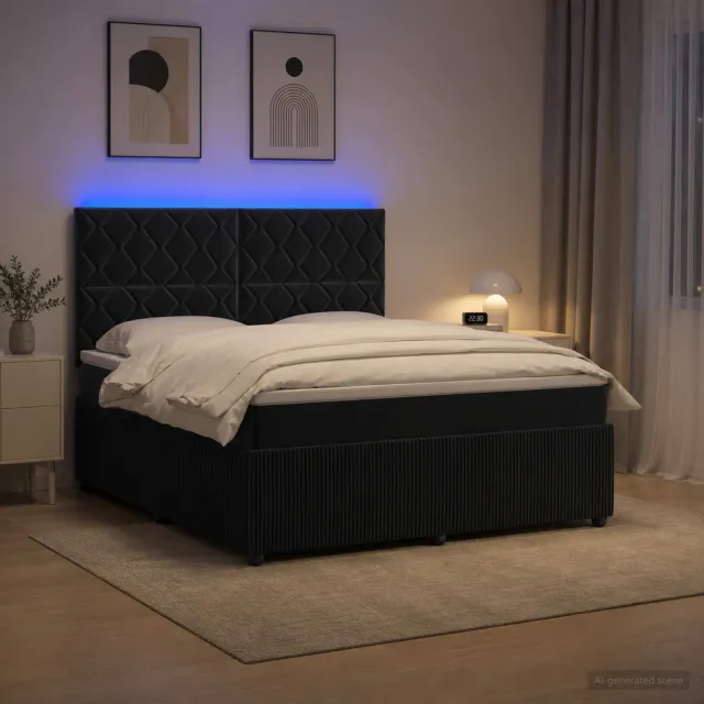 vidaXL LED Boxspring Bed met Matras Zwart 140 x 190 cm Fluweel