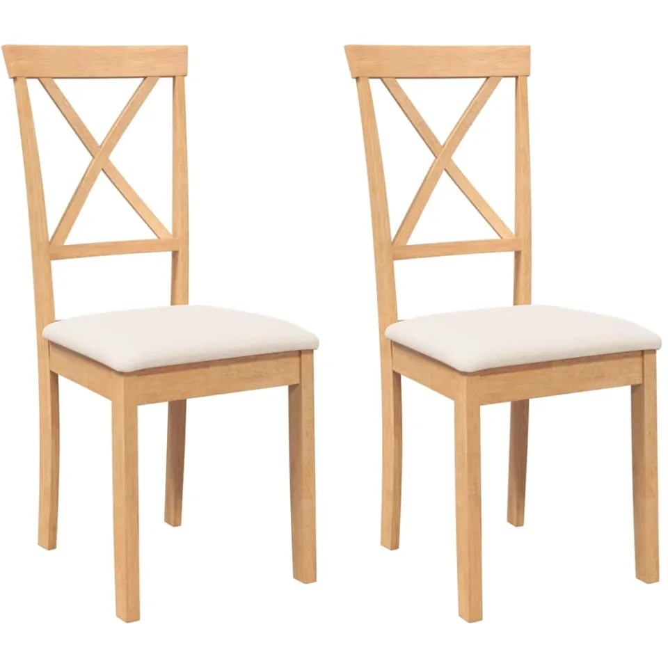 vidaXL Eetkamerstoelen met kussens 2 st massief hout rubber Bruin