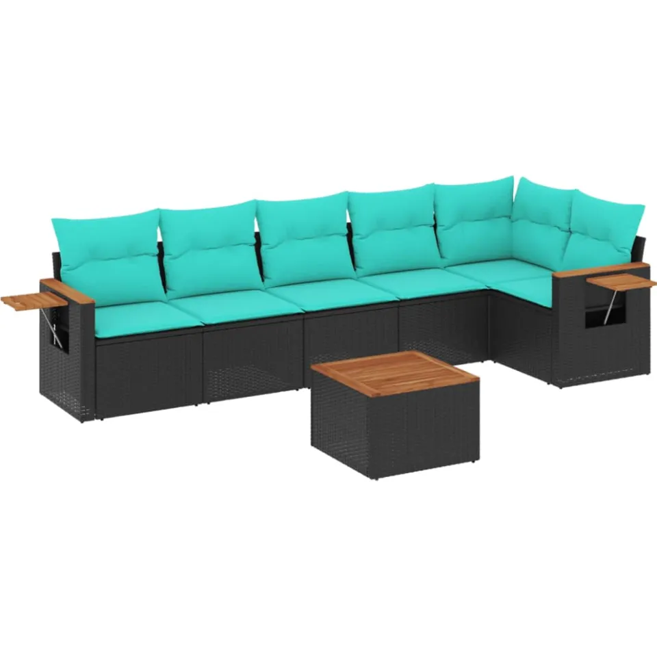 vidaXL 7-delige Loungeset met kussens poly rattan zwart, foto 3