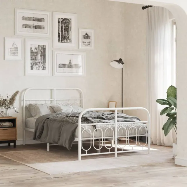 vidaXL Bedframe met hoofd- en voeteneinde metaal wit 120 x 190 cm