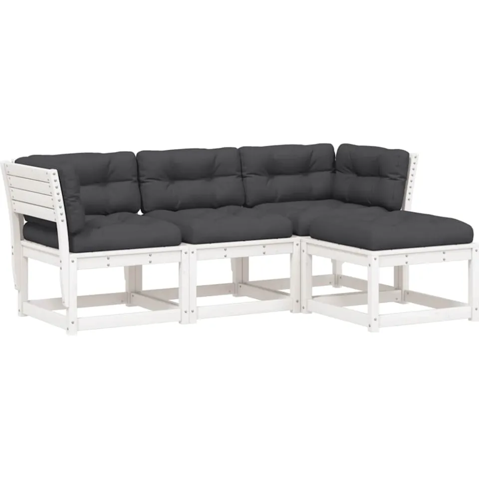 vidaXL 4-delige Loungeset met kussens massief grenenhout Wit