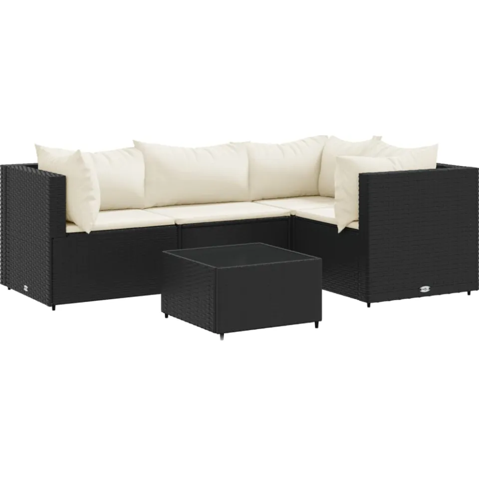 vidaXL 5-delige Loungeset met kussens poly rattan zwart, foto 3