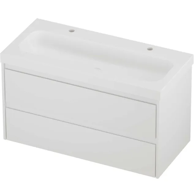 Proline Haga Badmeubelset Polystone Mezza 2 Kraangaten 100x46x58 cm Mat White Mat Wit
