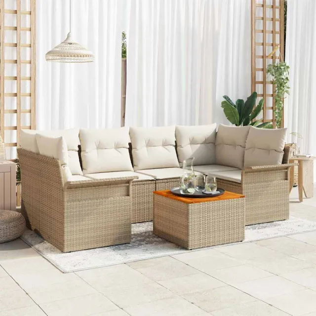 vidaXL Tuinbankenset 7 st Beige poly rattan, foto 2