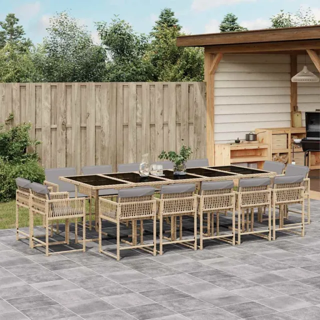 vidaXL 15-delige Tuinset met kussens poly rattan gemengd beige, foto 2
