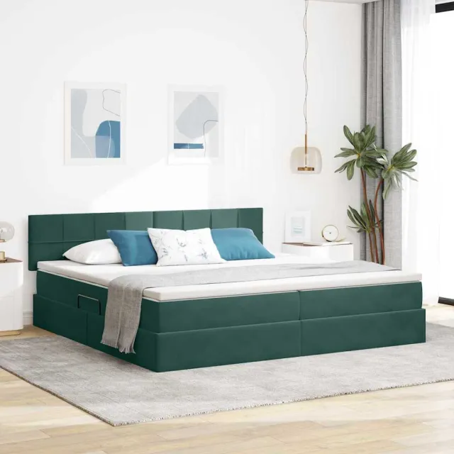 vidaXL Opslag bed met hoofdeinde Donkergroen 200 x 200 cm Fluweel