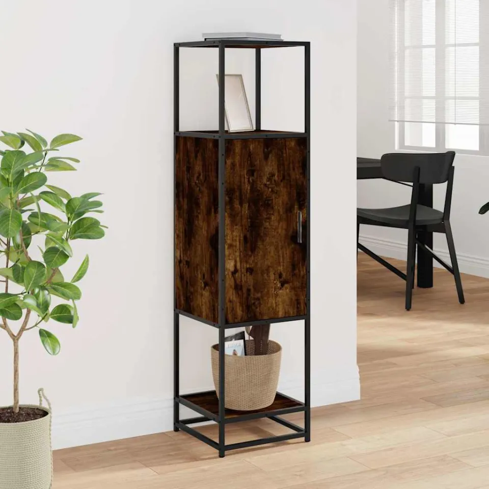 vidaXL Hoge kast 35,5x35x139 cm bewerkt hout en metaal gerookt eiken, foto 2