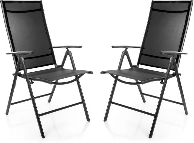 Famanu Set van 2 klapstoelen voor tuin en balkon, belastbaar tot 120 kg, met 7-voudig verstelbare rugleuning, donkergrijs/zwart