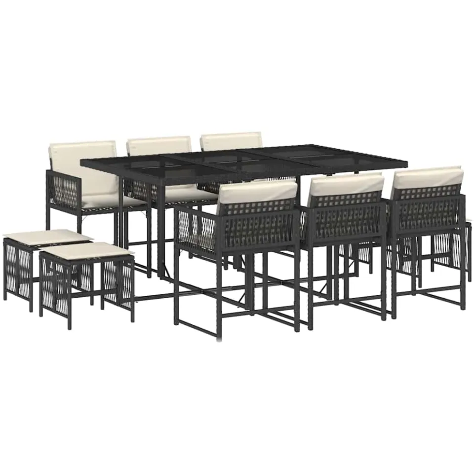 vidaXL 11-delige Tuinset met kussens poly rattan zwart, foto 3