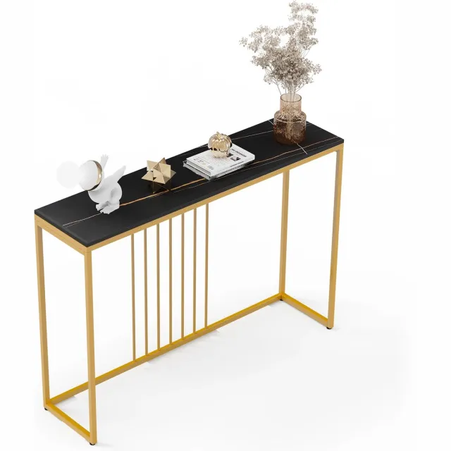 SteeFly® Luxe wandtafel - Extra lang & stijlvol - Moderne bijzettafel - Zwart met goud accent - Afmetingen: 120x30x78,5cm