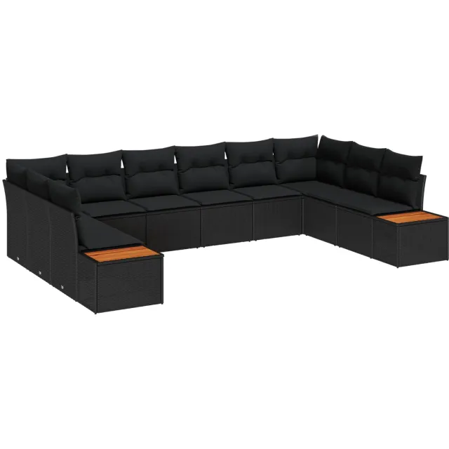 vidaXL Tuinbankenset 10 st Zwart Poly riet