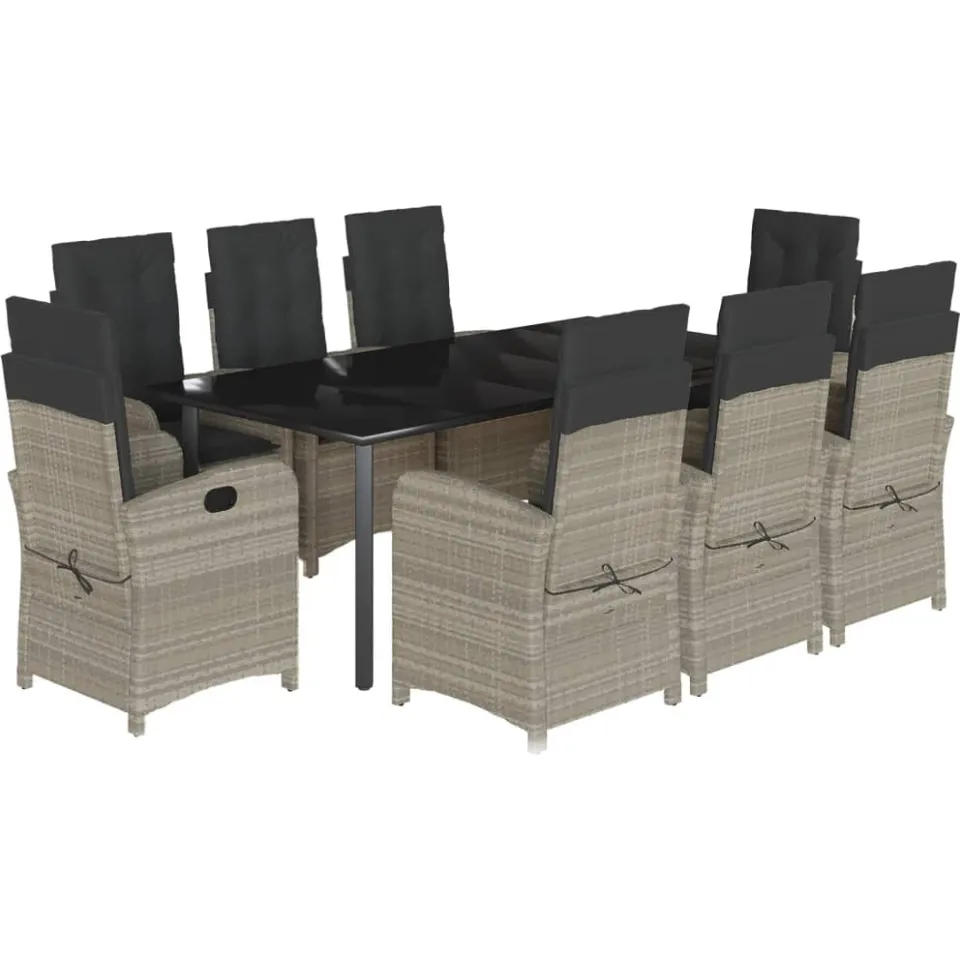 vidaXL 9-delige Tuinset met kussens poly rattan lichtgrijs