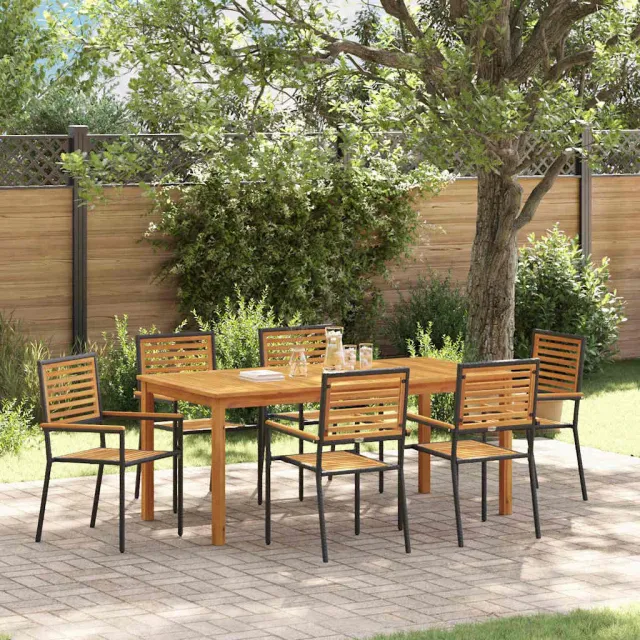 vidaXL Tuin eettafelset 7 st Zwart Massief Acaciahout, foto 2