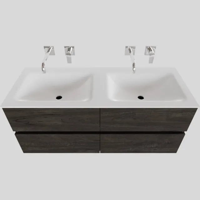 Boss & Wessing Badkamermeubel Solid Surface BWS Oslo 120x46 cm Dubbel Wood Dark Brown 4 Laden (0 kraangaten) Houtlook