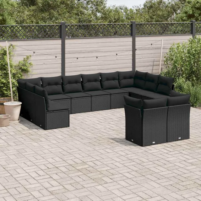 vidaXL 12-delige Loungeset met kussens poly rattan zwart, foto 2