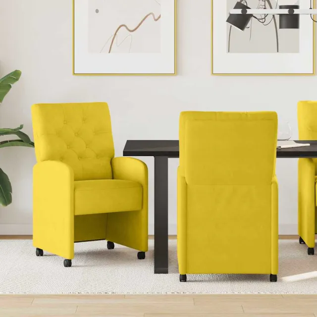 vidaXL Eetkamerstoelen met Wieltjes 2 st Fluweel Geel 58 x 67 x 97 cm, foto 2