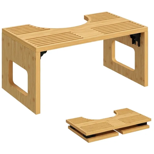 HAUSS SPOLE Toilettenkruk Opvouwbaar – 42,5 x 25 x 20 cm – Bamboe – Eikenkleur – Uitsparing voor het Toilet – Antislip en Compact Opbergen