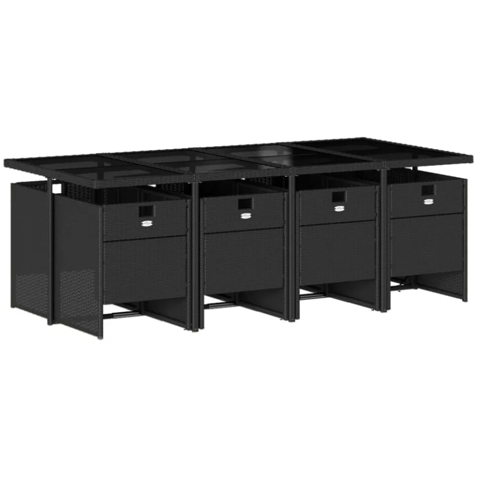 vidaXL 9-delige Tuinset poly rattan zwart