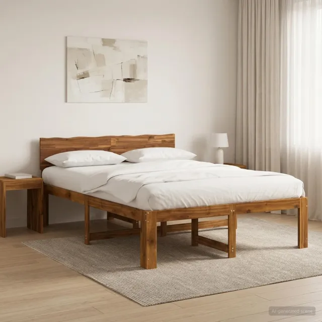 vidaXL Tweepersoonsbed met hoofdeinde ROSTOCK Naturel 150 x 200 cm Bruin