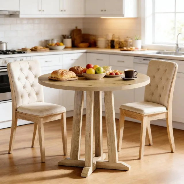 MODFU Eettafel - Rond 80 Cm - Landelijke Uitstraling - Hout - Bruin - 80 X 80 X 75 Cm