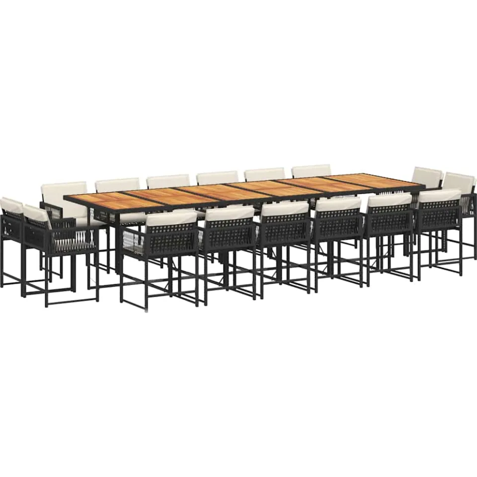 vidaXL 17-delige Tuinset met kussens poly rattan zwart