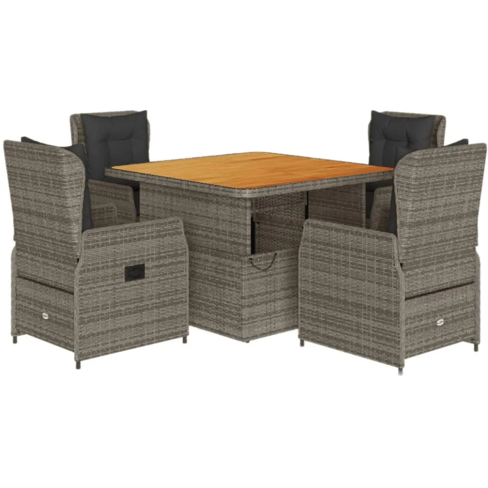 vidaXL 5-delige Tuinset met kussens poly rattan grijs, foto 3