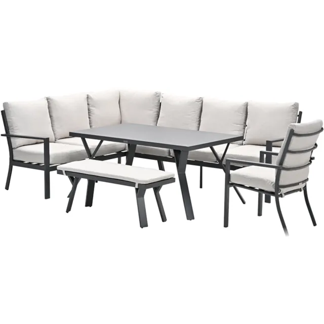 Garden Impressions Sergio aluminium lounge-diningset - 8-persoons - links - zand Zwart
