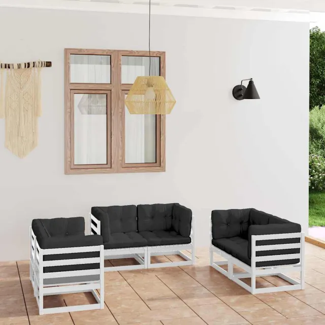 vidaXL 6-delige Loungeset met kussens massief grenenhout wit, foto 2