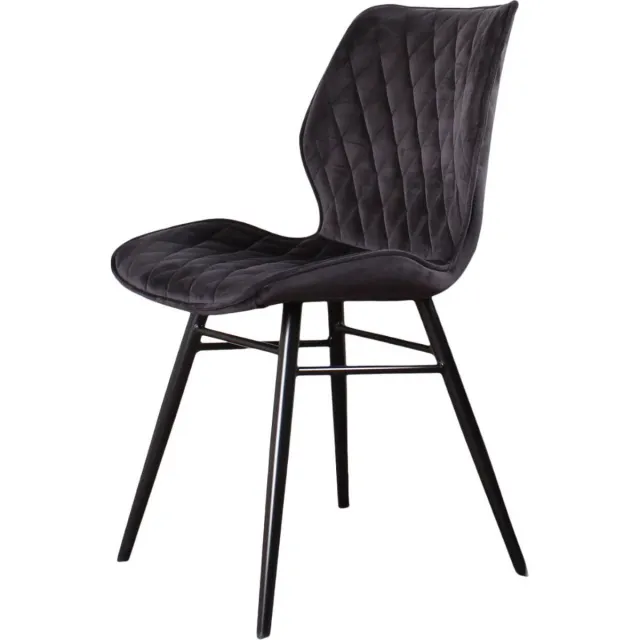 DS4U Ruby 2.0 Eetkamerstoel Velvet Zwart - Velours Eetkamer Stoel - Zwart Metalen Poten - Comfortabel - Industrieel Design - Rugleuning en Zitvlak met Sierstiksels - Stoer