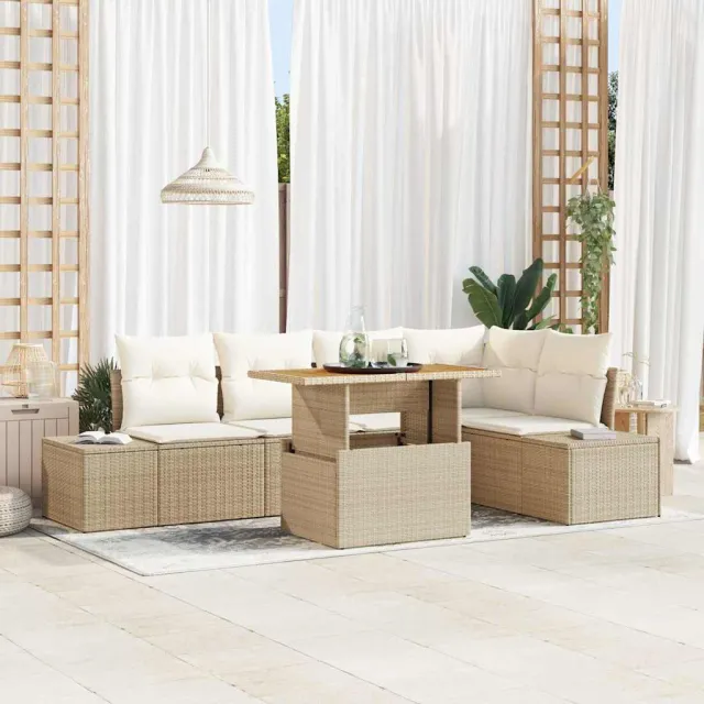 vidaXL Tuin Sofa Set 6 st Beige Poly riet, foto 2