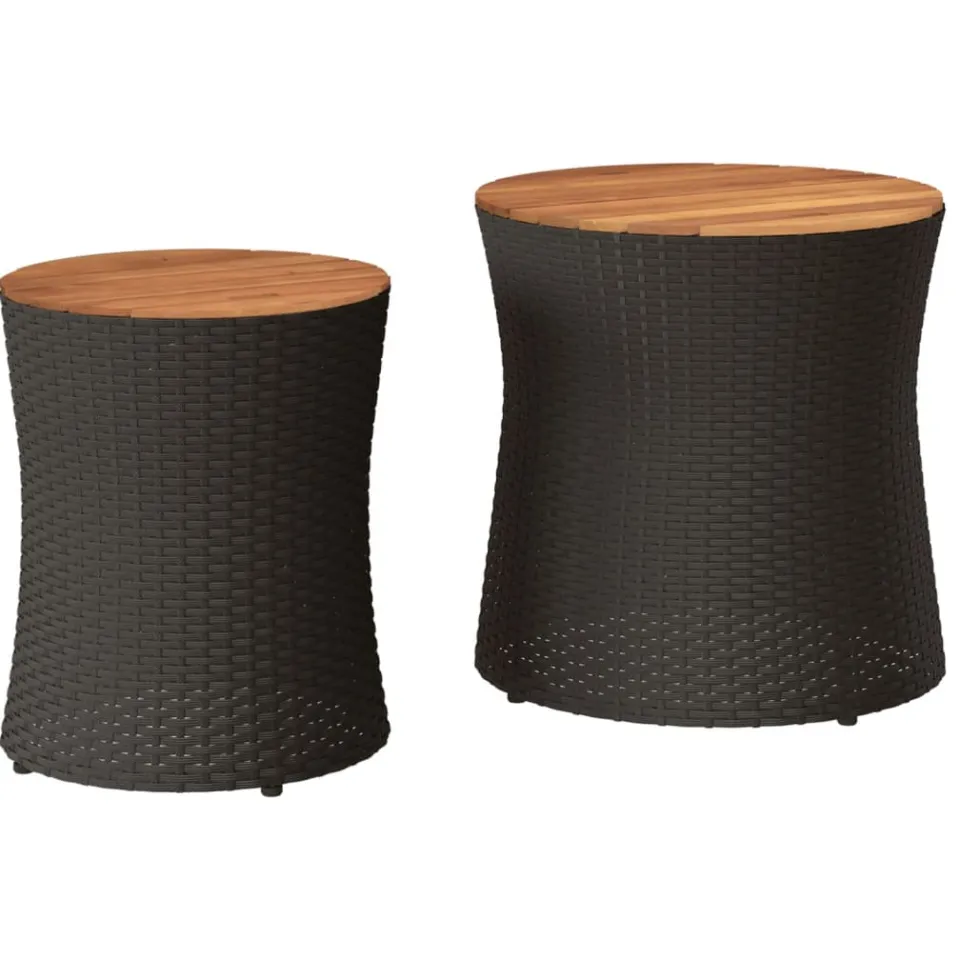 vidaXL Tuinbijzettafels 2 st met houten blad poly rattan zwart