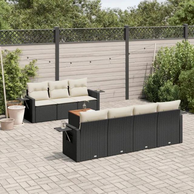 vidaXL 8-delige Loungeset met kussens poly rattan zwart, foto 2
