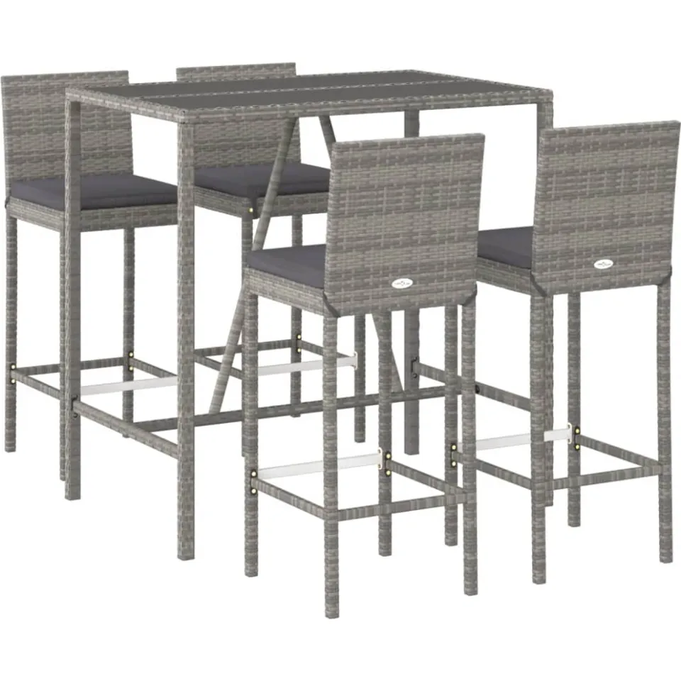 vidaXL 5-delige Tuinbarset met kussens poly rattan grijs, foto 3