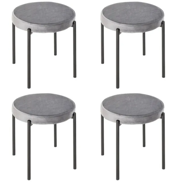 ZYLARO Eetkamerstoel - Set Van 4 - Stapelbaar - Met Gewatteerde Zitting - Fluweellook Krukjes - Voor Keuken En Eetkamer - Metaal - 41,5 x 41,5 x 46 cm - Grijs