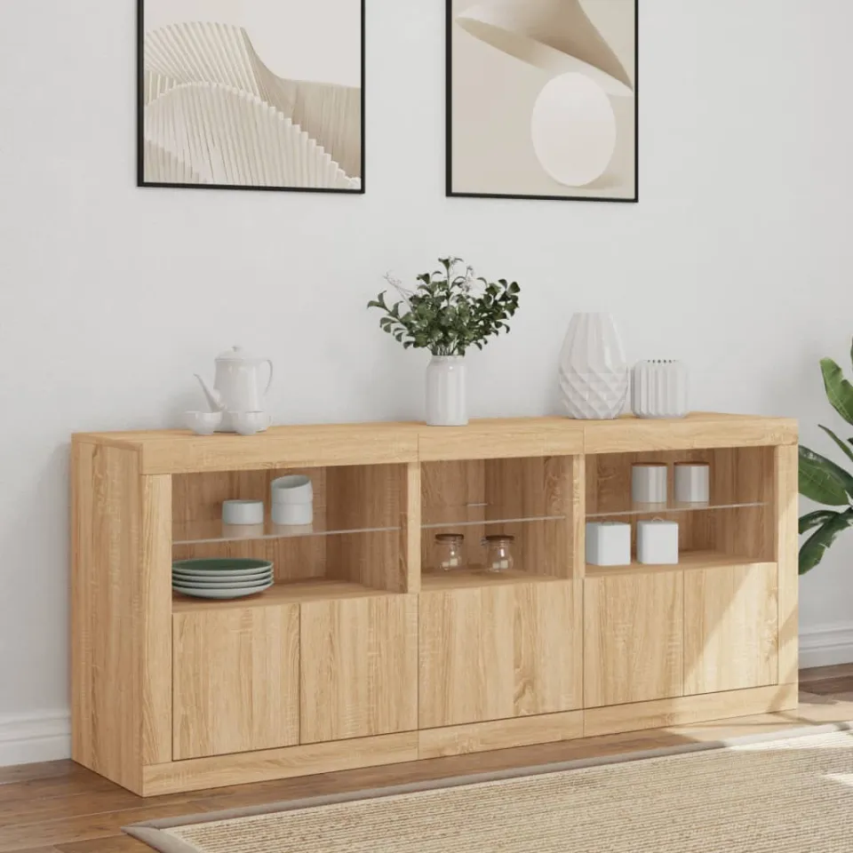 vidaXL Dressoir met LED-verlichting 162x37x67 cm sonoma eikenkleurig, foto 3