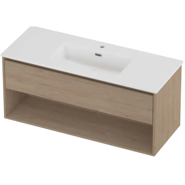 Proline Tribute Badmeubelset Porselein Elegant 1 Gat 120x46x54 cm Glans Wit Ideal Oak Eiken