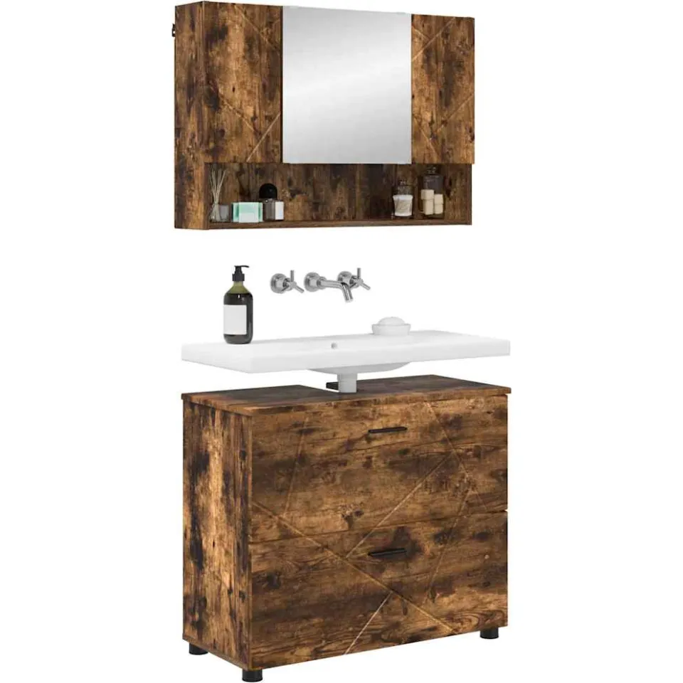 vidaXL Badkamermeubelset 2 st Gerookt eiken 76,5 x 35 x 64 cm Bruin