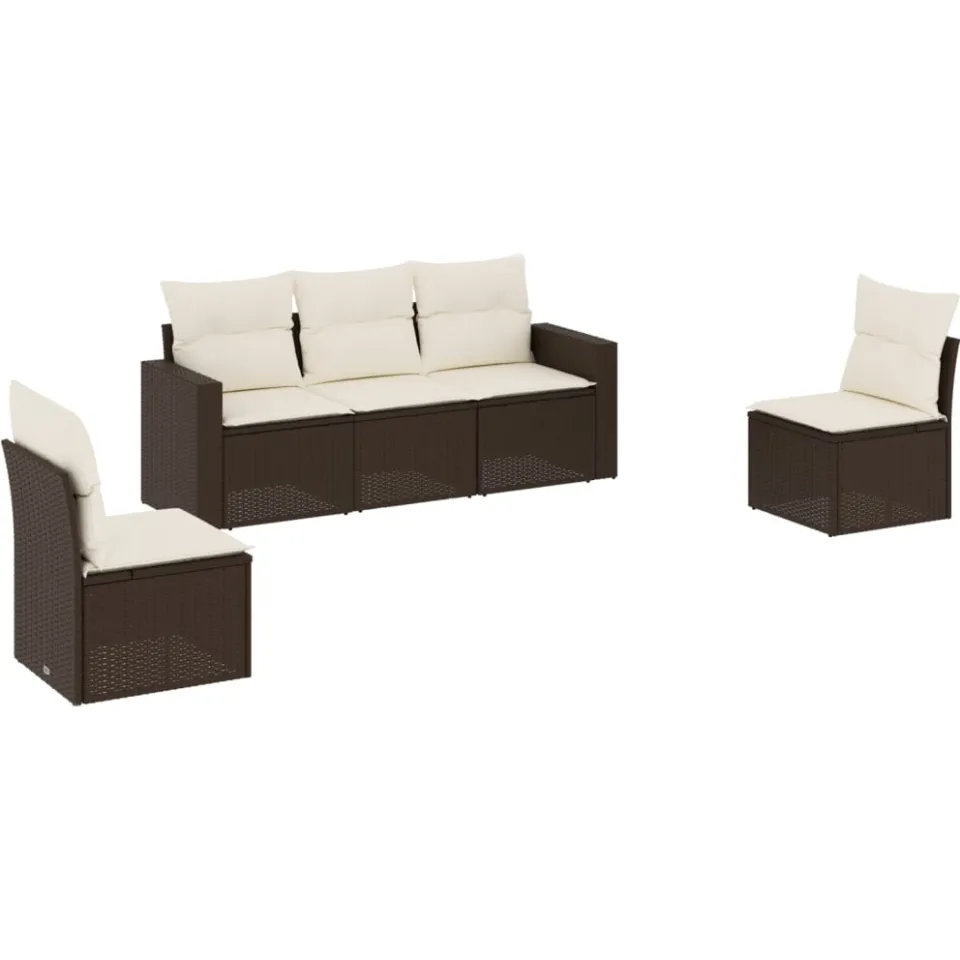 vidaXL 5-delige Loungeset met kussens poly rattan bruin, foto 3