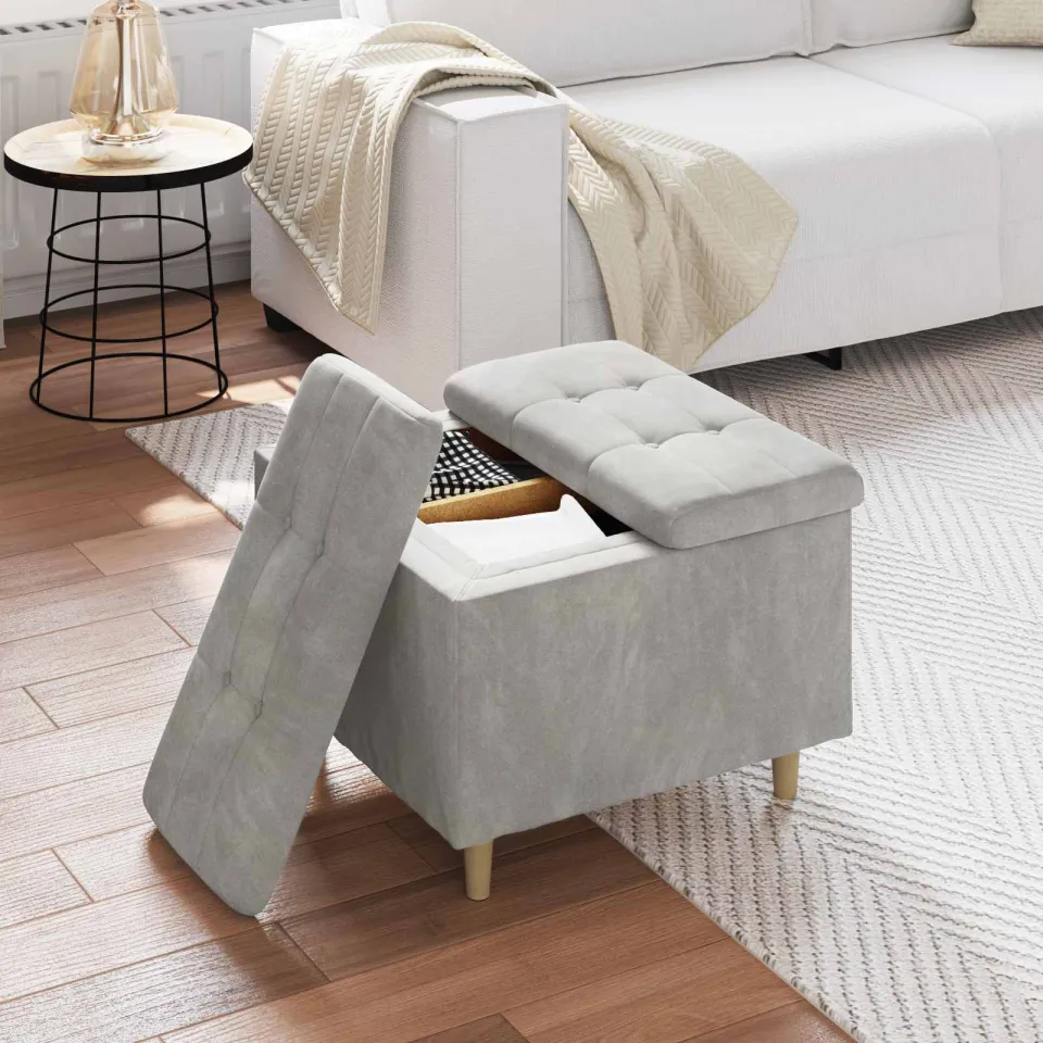 vidaXL Ottoman met Opbergruimte Lichtgrijs 60 x 60 x 45 cm Fluweel, foto 4