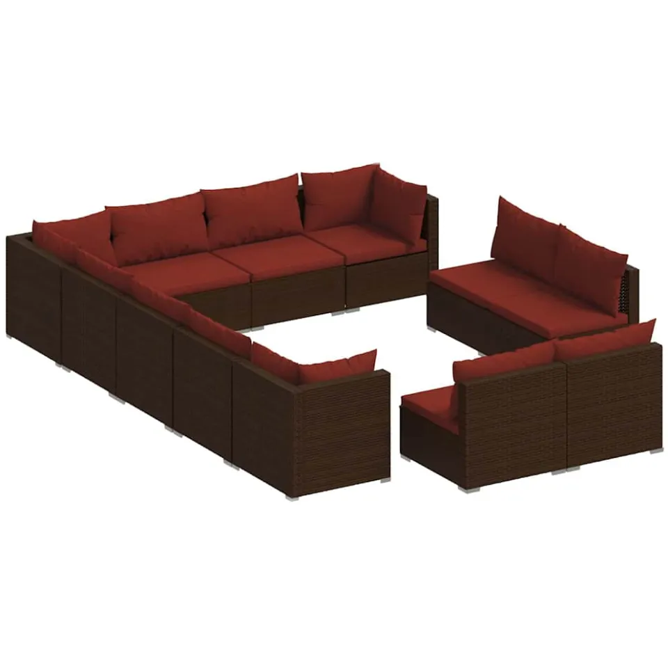 vidaXL 12-delige Loungeset met kussens poly rattan bruin, foto 4