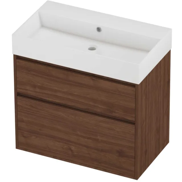 Proline Zara Badmeubelset Porselein Loft 80x46x78 cm Glans Wit Indian Walnut Houtlook