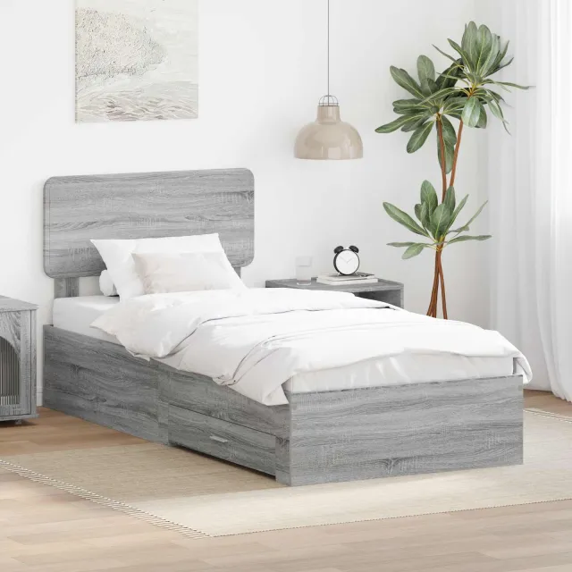 vidaXL Bedframe met lade Grijs Sonoma 100 x 200 cm Bewerkt hout