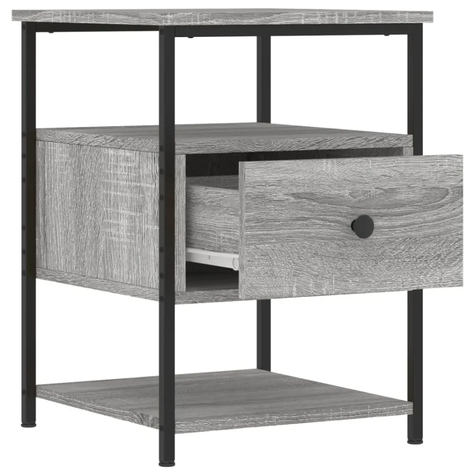 vidaXL Nachtkastjes 2 st 40x42x56 cm bewerkt hout grijs sonoma eiken, foto 4
