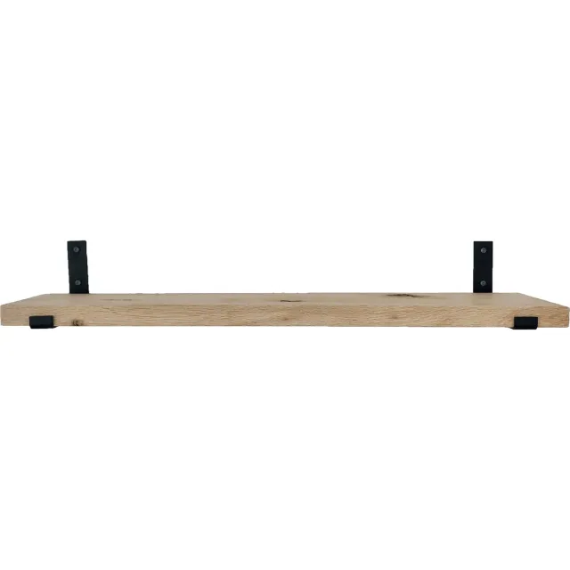 GoudmetHout Wandplank Industrieel - 180 x 25 cm Muurplank - Licht Eiken Hout - Decoratie Wandrek & Boekenrek - Hangplank Keuken - Wall Shelf + 2 Mat Zwarte Plankdragers van Staal Licht eiken, mat zwart