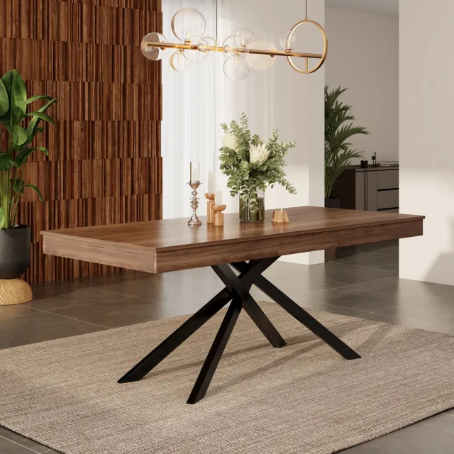 COVREO Uitschuifbare eettafel voor 6-8 personen – 140/180x80x76 cm – Rechthoekige tafel van MDF – Voor eetkamer en keuken – Walnoot