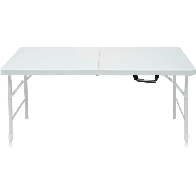 MODFU Tuintafel 124.97x60.96x73.66 cm van kunststof en staal, inklapbaar en in hoogte verstelbaar, wit