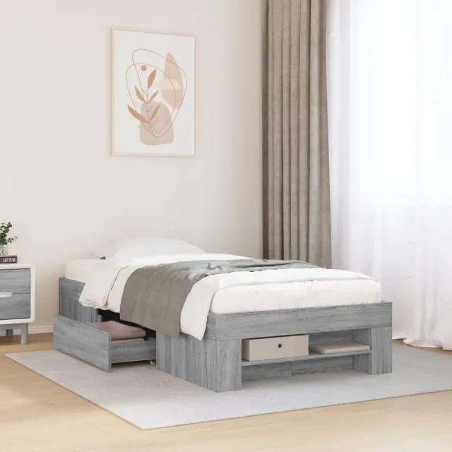 vidaXL Bedframe bewerkt hout grijs sonoma eikenkleurig 75x190 cm